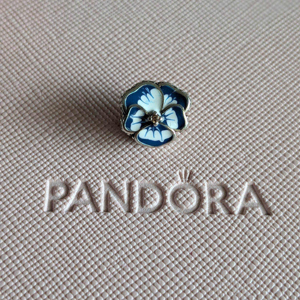 Pandora Blue and White Floral Charm